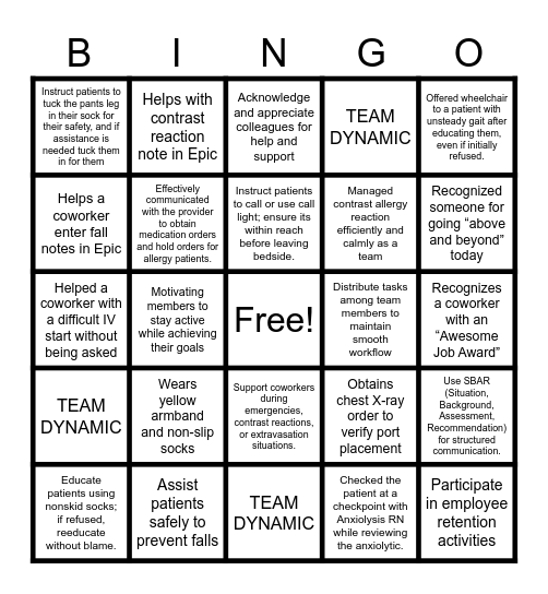 BNIGO TEAM DYNAMIC Bingo Card
