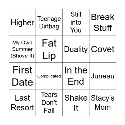 Pop Punk x Emo Bingo R3 Bingo Card