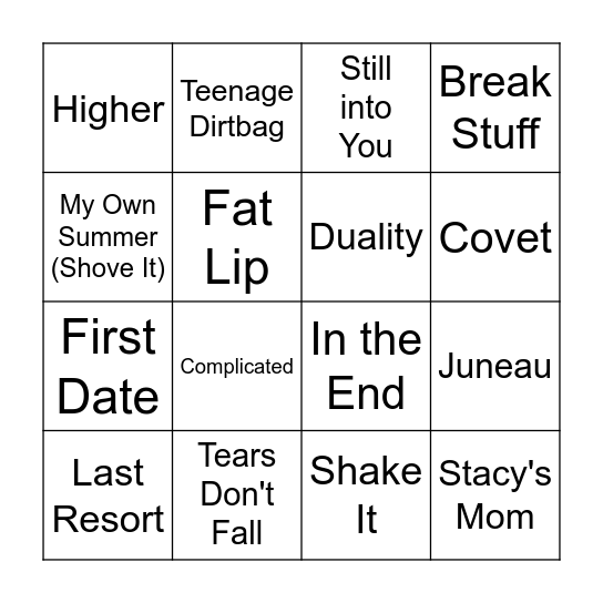 Pop Punk x Emo Bingo R3 Bingo Card