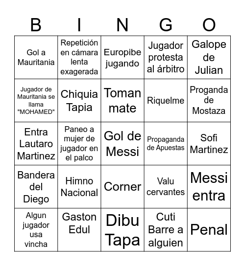BINGO SCALONETA AMISTOSO Bingo Card