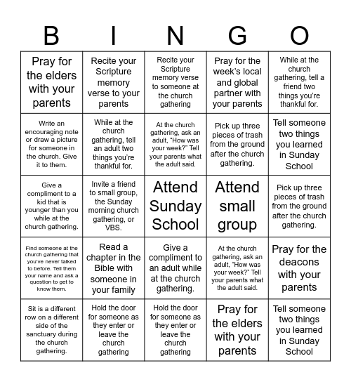 Crestview Bingo - In the Church Bingo Card