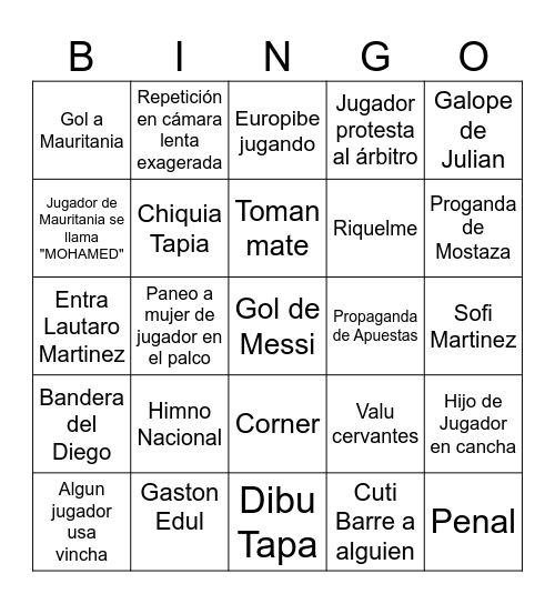 BINGO SCALONETA AMISTOSO Bingo Card