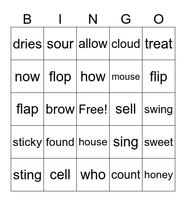 OU in the beginning or middle OW at the end Bingo Card