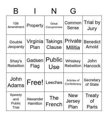 Colonial America Bingo Card