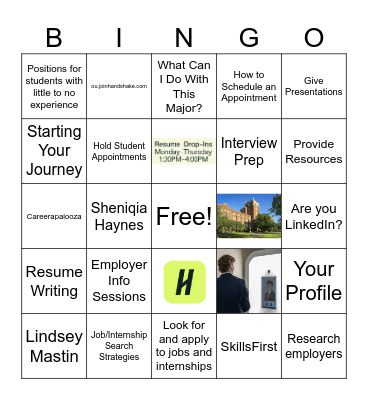 Career Center Bingo Card