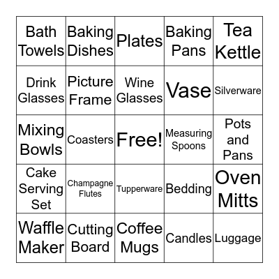 Amanda's Bridal Shower Bingo Card