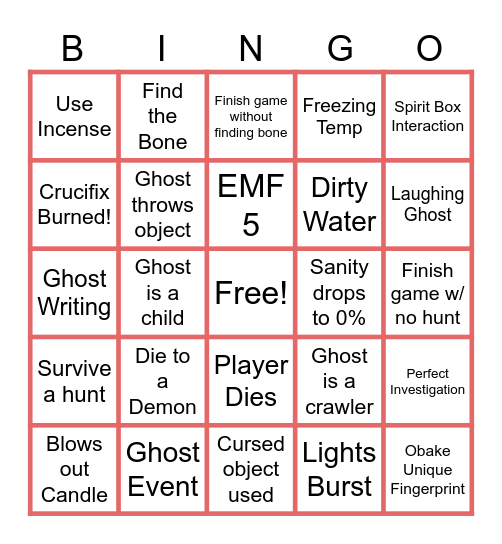 Phasmophobia BINGO Card