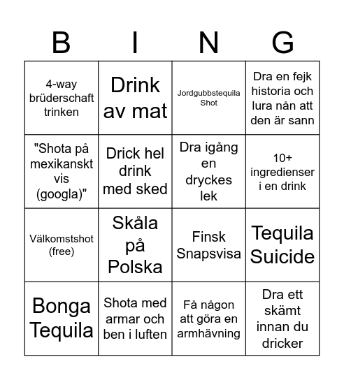 Tequila TB Bingo Card
