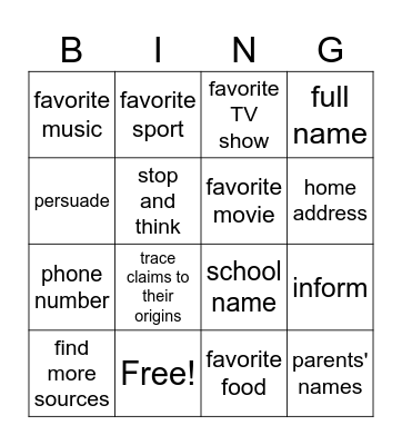 Digital Citizenship Bingo Card