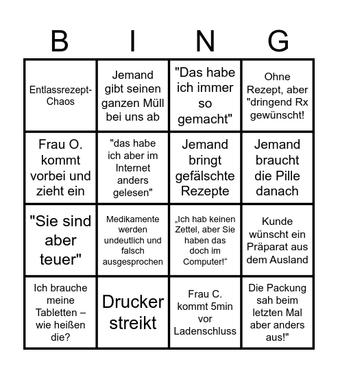 Samstagsschicht Bingo Card