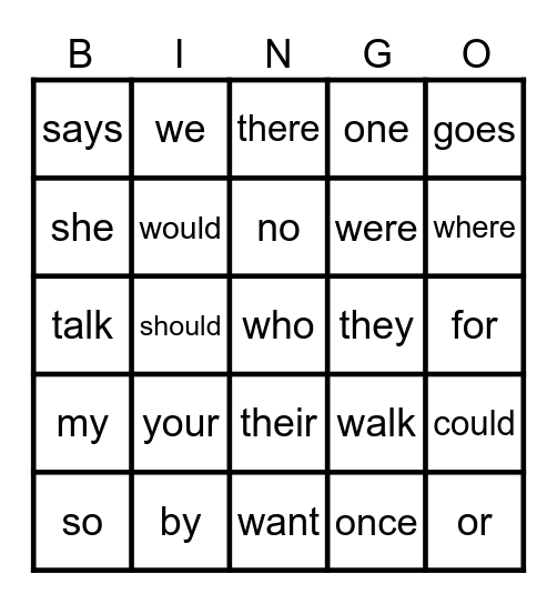 Heart Word Bingo Card