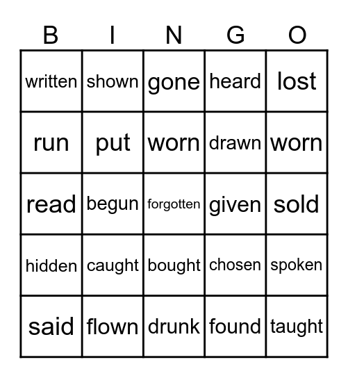 Past Participles Bingo Card