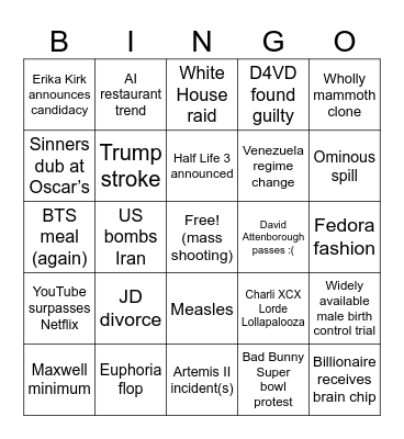 2026 Bingo Card