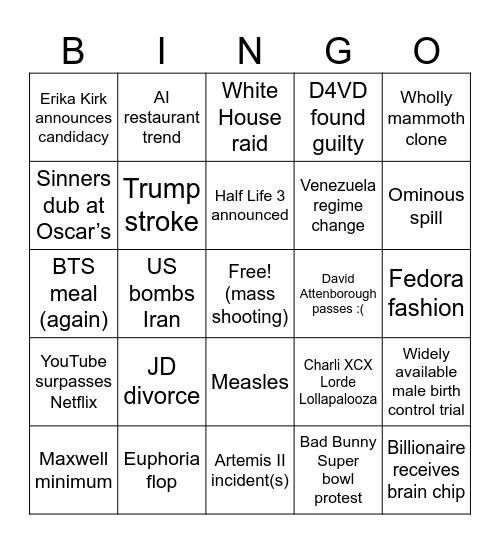 2026 Bingo Card