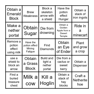 Minecraft Bedrock Lockout Bingo Card