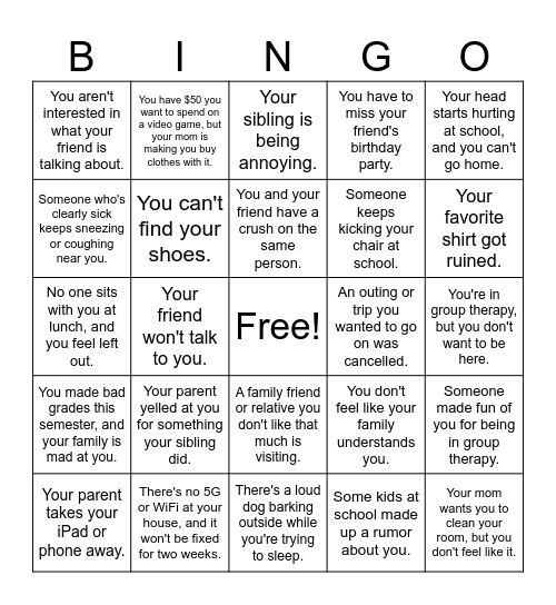 Trigger Bingo Card