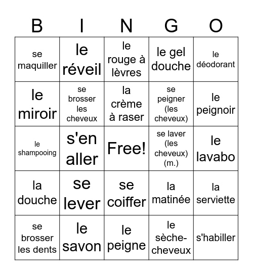 Bien Dit! 2 Chapitre 5.1 Bingo Card