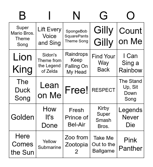 Music Bingo Card