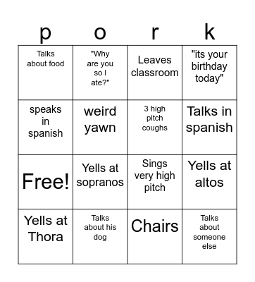 Mr Dashew bingo Card