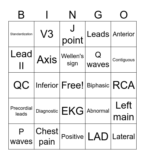 Introduction to 12 Lead EKG Bingo Card