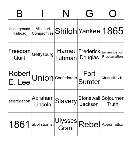 The Civil War Bingo Card