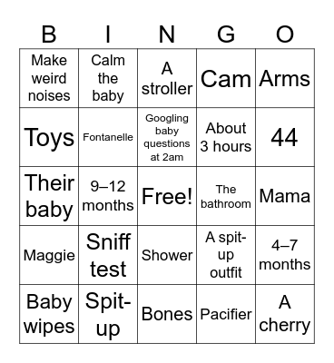 Cait & Ali Baby Bingo Card