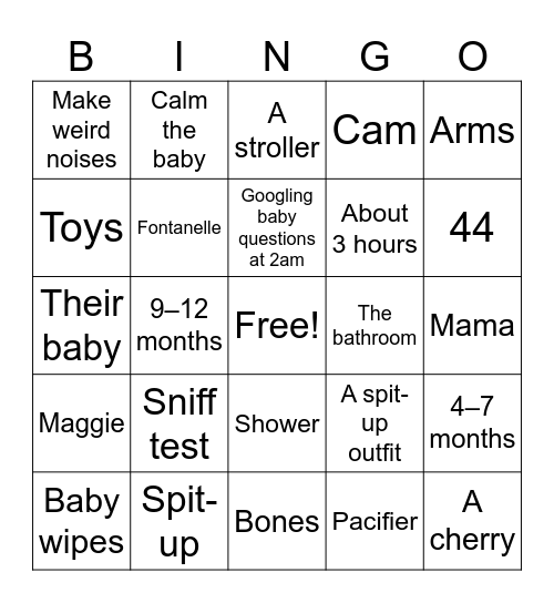 Cait & Ali Baby Bingo Card