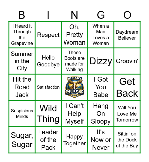 Boogie Bingo at the Moose Bingo Card