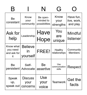 ADVOCACY BINGO - BE THE CHANGE Bingo Card