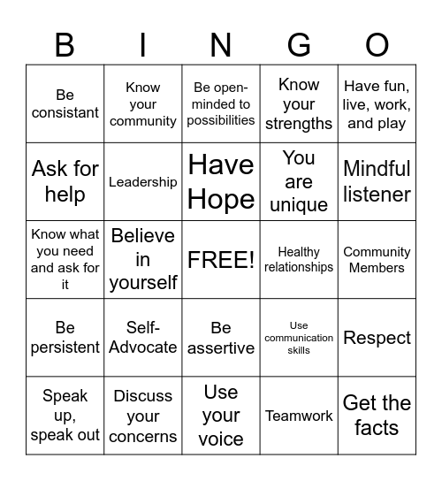 ADVOCACY BINGO - BE THE CHANGE Bingo Card