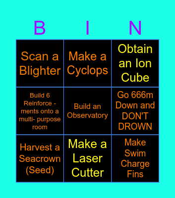 Subnautica Bingo Card