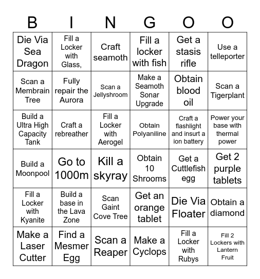 Subnautica Bingo Card