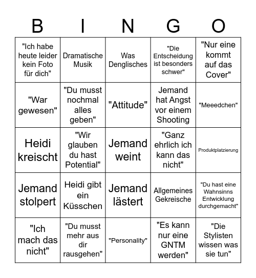 GNTM Bingo Card