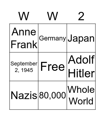 World War Bingo Card