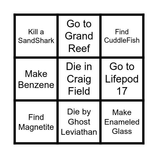 Subnautica Bingo Card