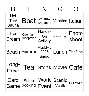 Madeleine's 2026 Bingo Card