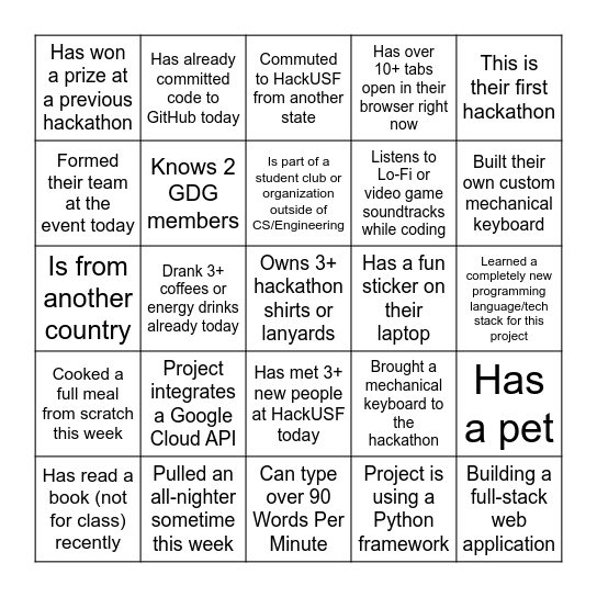 Welcome to HackUSF 2026! Bingo Card