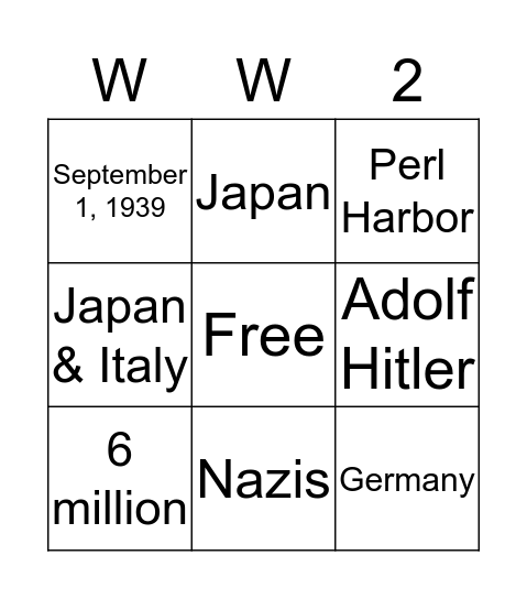 World War Bingo Card