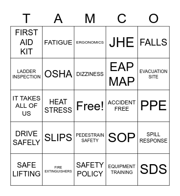 Safety Bingo Card