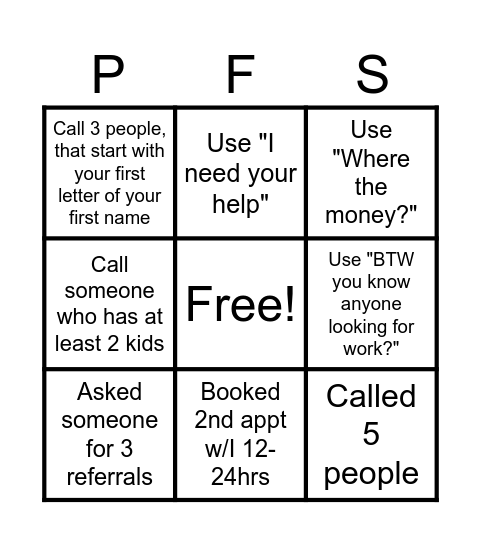 PRIMERICA Bingo Card