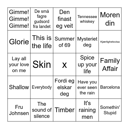 Musikkbingo Card