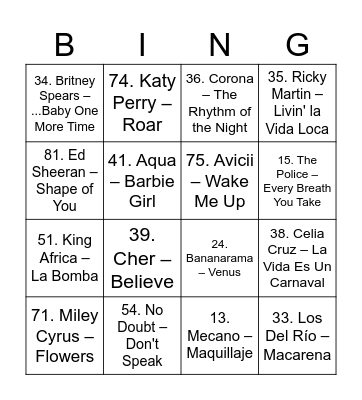 BINGO MUSICAL Bingo Card