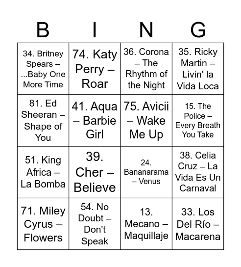 BINGO MUSICAL Bingo Card