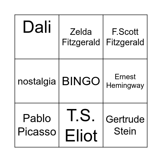 Midnight in Paris Bingo Card