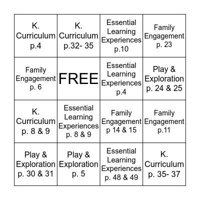 Early Years Document Bingo Card