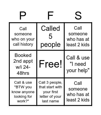 PRIGO Bingo Card