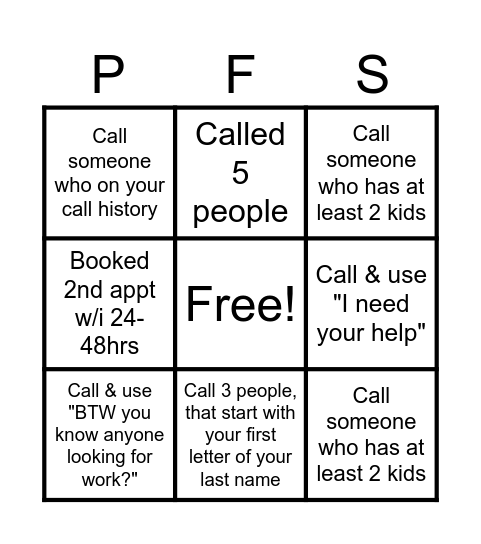 PRIGO Bingo Card
