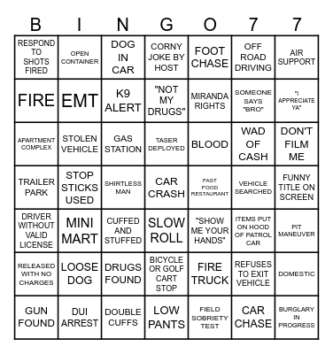 ON PATROL LIVE Bingo Card