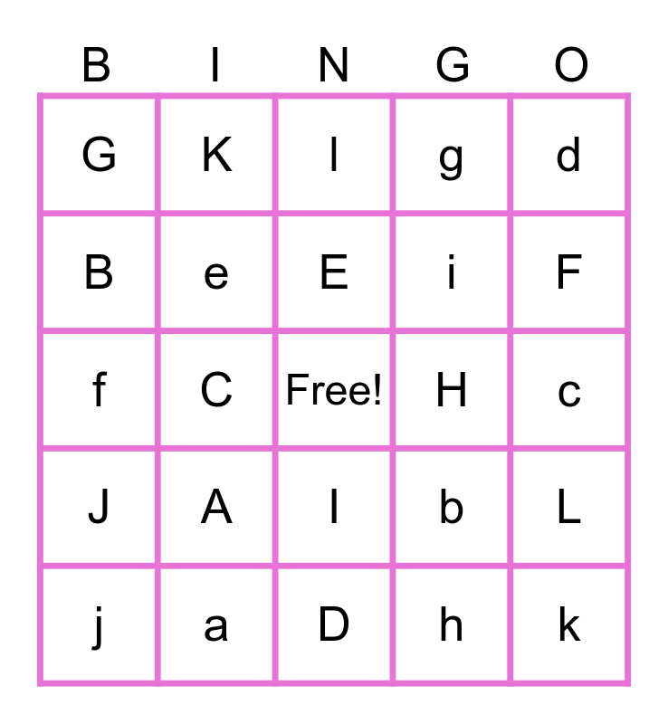 Letter Bingo Card