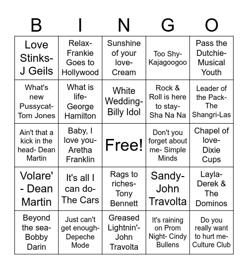 MB# 256 Sound Trax! Grease, Breakfast Club, Father of the Bride & Goodfellas Bingo Card